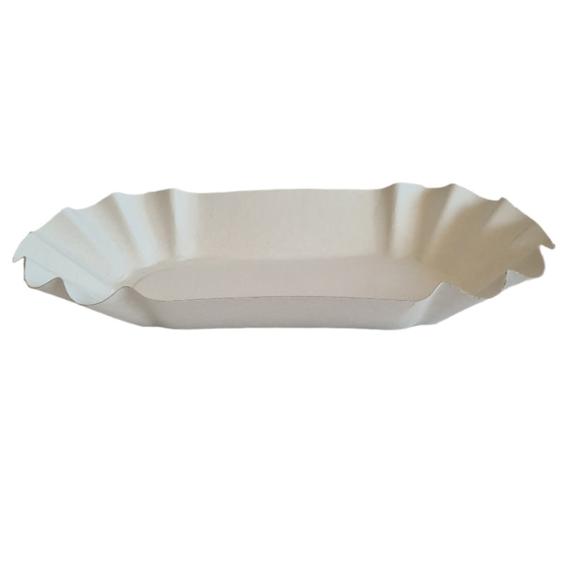 OWPT4(250) - (250 per box) Oval White Paper Tray 12.5x20.5x3.5cm